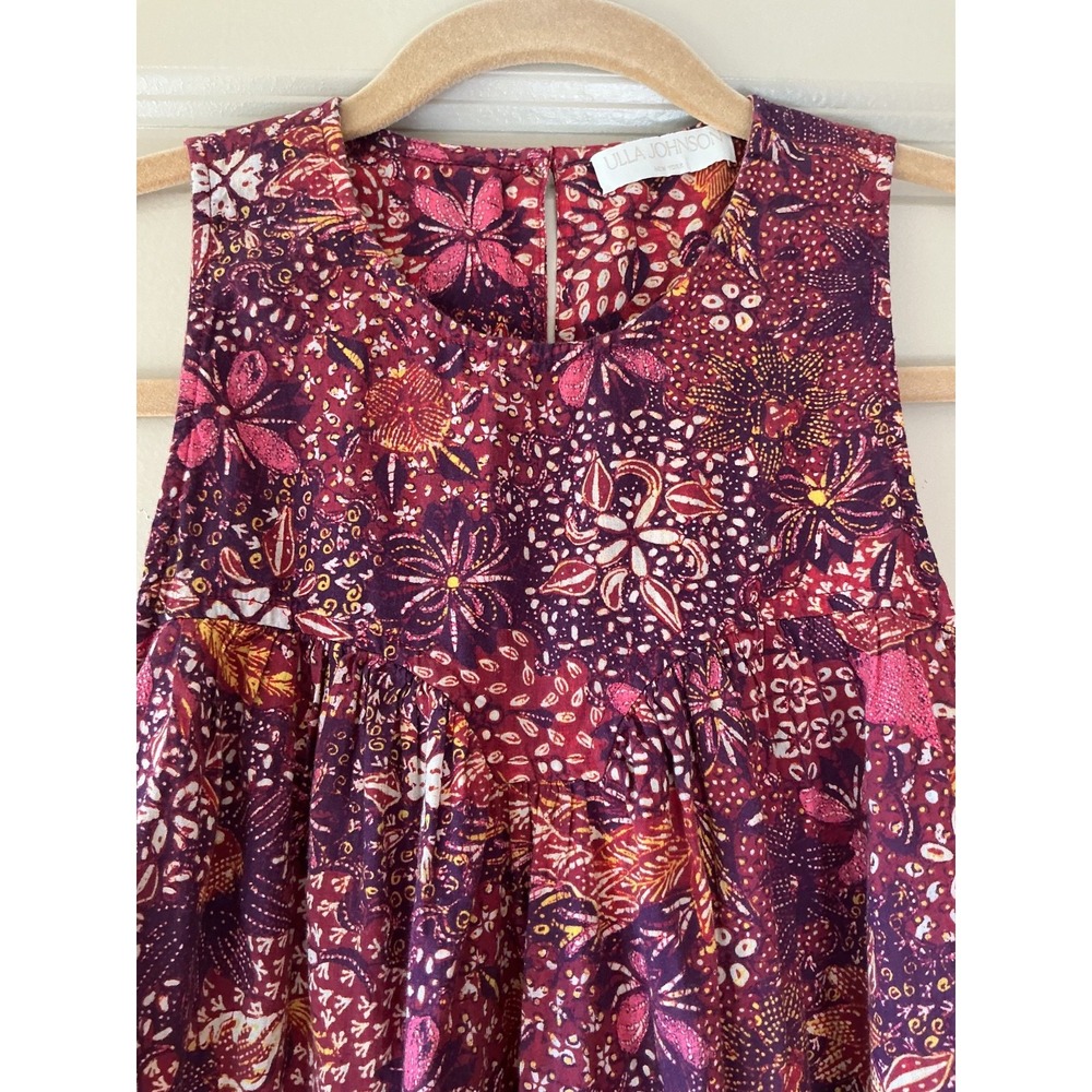 Ulla Johnson Mari Cotton Blend Red Burgandy Floral Trapeze Sleeveless Midi Dress - Picture 3 of 8